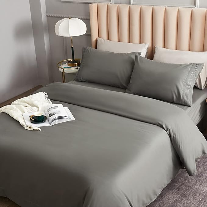 Bed Sheet Set - Brushed Microfiber Bedding - Bedding Sheets & Pillowcases - Deep Pockets - Easy Fit - Breathable & Cooling Sheets - 4 Piece King Dark Gray - LeafyLoom