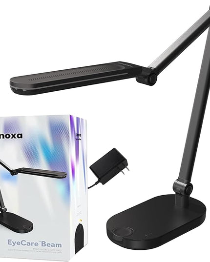 Eyecare Beam LED Desk Lamp / 3M Polarizing Light Filter Flcker-Free Eye Care Table Lamp/Anti-Bluelight & UV Light Shield Dimmable Reading Lamp (Black) - LeafyLoom