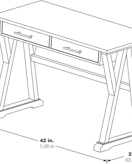 OSP Home Furnishings Jericho Rustic 42 Inch Writing Desk with 2 Drawers and Burnished Decorative Hardware, Antique White - LeafyLoom