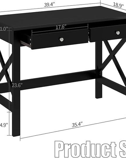 ChooChoo Home Office Desk Writing Computer Table Modern Design Black Desk with Drawers, Makeup Vanity Table - LeafyLoom