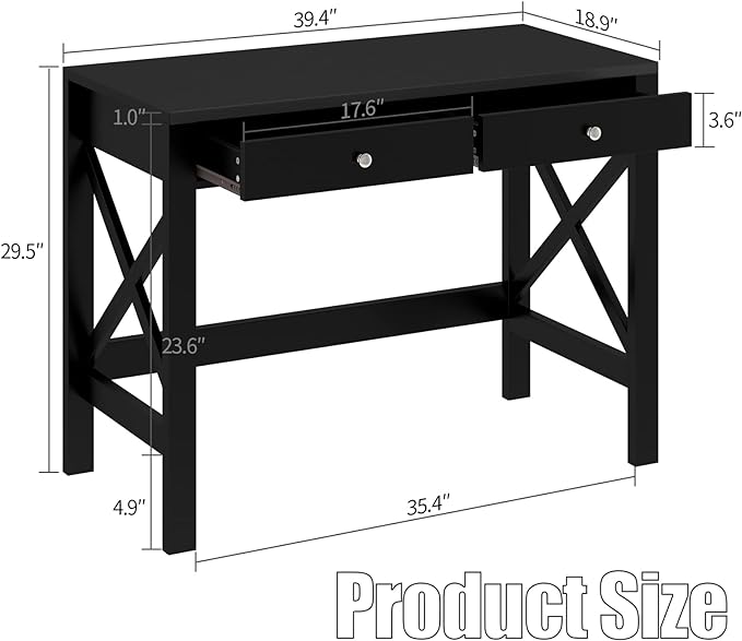ChooChoo Home Office Desk Writing Computer Table Modern Design Black Desk with Drawers, Makeup Vanity Table - LeafyLoom
