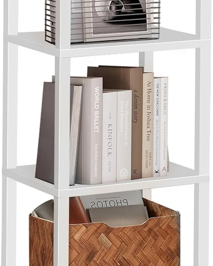 TUTOTAK Bookshelf, 4-Tier Tall Book Shelf, Narrow Bookcase for Small Space, DIY Stackable Bookshelf, for Living Room, Office, Study, Entryway, Industrial, White BS01BW004 - LeafyLoom