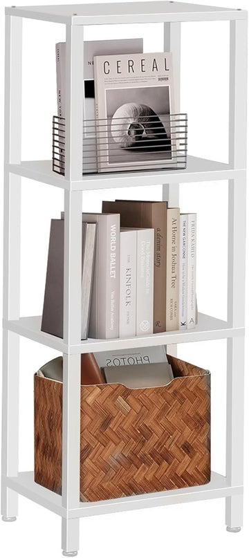 TUTOTAK Bookshelf, 4-Tier Tall Book Shelf, Narrow Bookcase for Small Space, DIY Stackable Bookshelf, for Living Room, Office, Study, Entryway, Industrial, White BS01BW004 - LeafyLoom