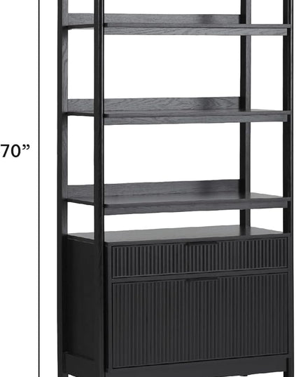 Walker Edison Modern Reeded 4-Shelf Bookshelf Bottom, 33 Inch, Two-Drawer Black - LeafyLoom