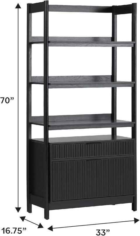 Walker Edison Modern Reeded 4-Shelf Bookshelf Bottom, 33 Inch, Two-Drawer Black - LeafyLoom