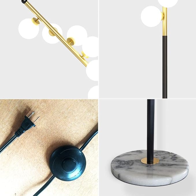 Hsyile Lighting KU300205 White Glass Shade and Marble Base Elegant Modern Creative Floor Lamp for Living Room,Bedroom,Office,6 Lights - LeafyLoom