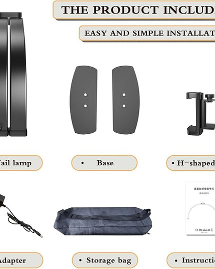 Half Moon Light for Nail Desk Foldable 3000-6500k Lash Light Nail Tech Lamp for Desk with Phone Holder for lash Extension Led Light for Nails tech Stepless Dimming (Black, 29in) - LeafyLoom