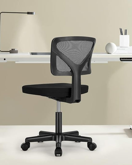 Armless Small Home Office Desk Chair, Ergonomic Low Back Computer Chair, Adjustable Rolling Swivel Task Chair with Lumbar Support for Small Space, 1 Pack - LeafyLoom
