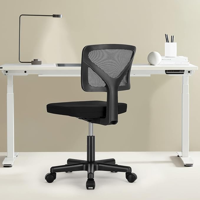Armless Small Home Office Desk Chair, Ergonomic Low Back Computer Chair, Adjustable Rolling Swivel Task Chair with Lumbar Support for Small Space, 1 Pack - LeafyLoom