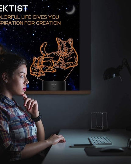 Pet Cat lamps 3D Cat Night Light Pet Cat Optical Illusion Nightlights Cat 3D Lamp 16 Colors Remote Control Perfect Cat Gifts Christmas Gifts Birthday Gift for Children Girls boys Room decor - LeafyLoom