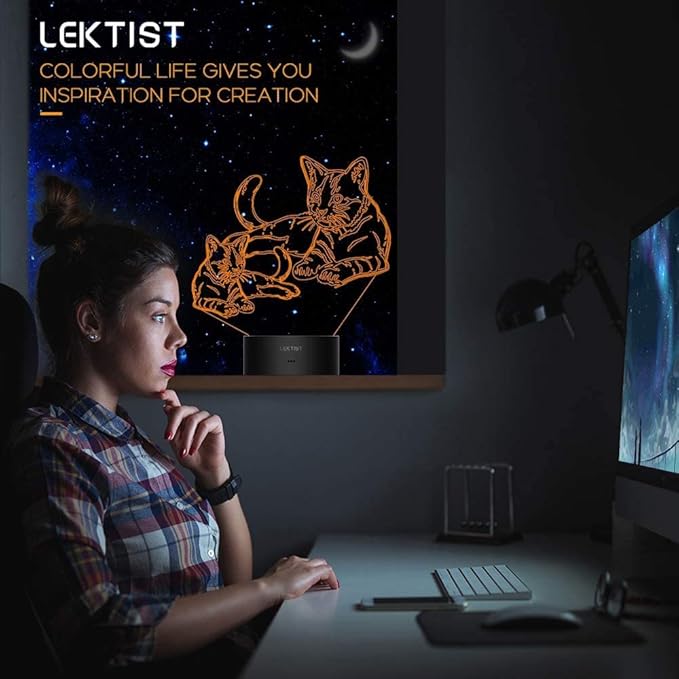 Pet Cat lamps 3D Cat Night Light Pet Cat Optical Illusion Nightlights Cat 3D Lamp 16 Colors Remote Control Perfect Cat Gifts Christmas Gifts Birthday Gift for Children Girls boys Room decor - LeafyLoom