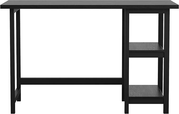 Martha Stewart Beckett Modern Trestle Desk with Open Side Shelving in Black Wood Grain Finish - LeafyLoom