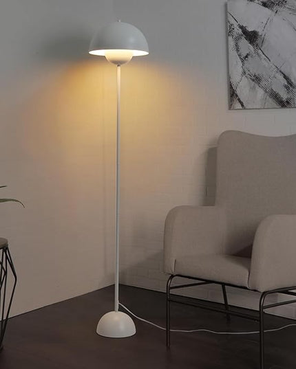 Modern Floor Lamp for Bedroom, 63'' Industrial Corner Floor Lamp for Living Room, Metal Arched Shade Tall Standing Lamp for Office, Reflecting Light Reading Floor Lamp, White - LeafyLoom