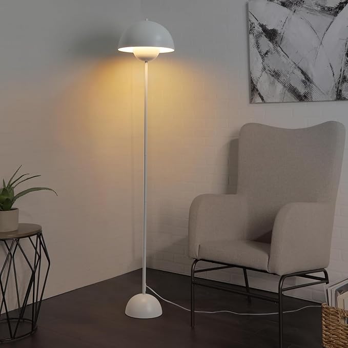 Modern Floor Lamp for Bedroom, 63'' Industrial Corner Floor Lamp for Living Room, Metal Arched Shade Tall Standing Lamp for Office, Reflecting Light Reading Floor Lamp, White - LeafyLoom