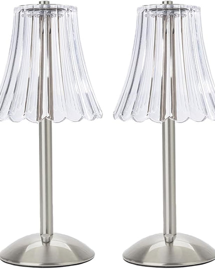 Cordless Table Lamps for Home,Table,Dining Room, Gold Rechargeable Lamps, USB Charge 12'' Tall LED Brass Portable Outdoor Indoor Table Lamp with Built-in Dimmer (Silver-Pack 2) - LeafyLoom