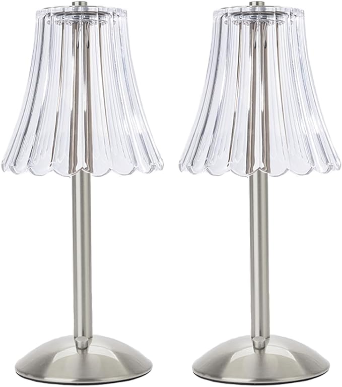 Cordless Table Lamps for Home,Table,Dining Room, Gold Rechargeable Lamps, USB Charge 12'' Tall LED Brass Portable Outdoor Indoor Table Lamp with Built-in Dimmer (Silver-Pack 2) - LeafyLoom