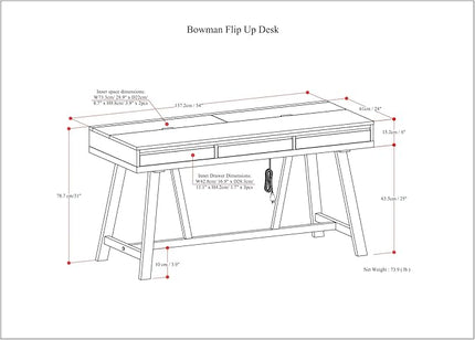 SIMPLIHOME Bowman SOLID WOOD Modern Industrial 54 Inch Wide Flip Up Desk in Distressed Grey, For the Office Desk, Writing Table, Workstation and Study Table - LeafyLoom