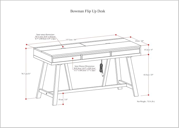 SIMPLIHOME Bowman SOLID WOOD Modern Industrial 54 Inch Wide Flip Up Desk in Distressed Grey, For the Office Desk, Writing Table, Workstation and Study Table - LeafyLoom