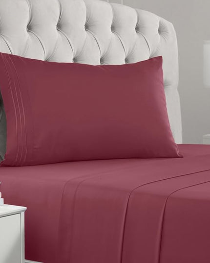 Mellanni Twin XL Sheets Set - 3 PC Iconic Collection Bedding Sheets & Pillowcases - Hotel Luxury, Extra Soft, Cooling Bed Sheets - Deep Pocket up to 16 inch (Twin Extra Long, Burgundy) - LeafyLoom