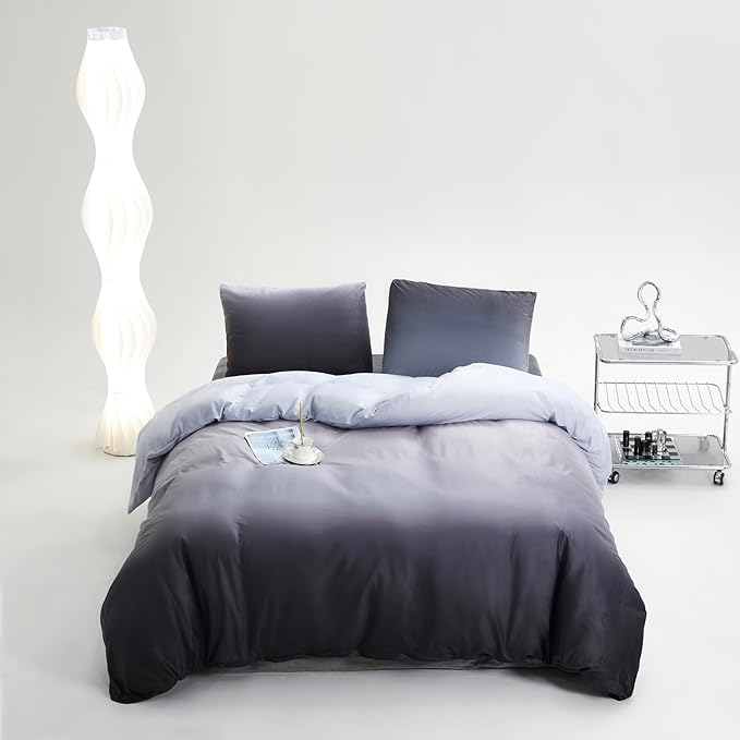 Wellboo Grey Gradient Comforter Sets Full Silver Grey Velvet Bedding Comforters Modern Plain White and Dark Grey Flannel Quilts Farmhouse Abstract Art Gray Comforters Micromink Sherpa Fuzzy Plush Bed - LeafyLoom