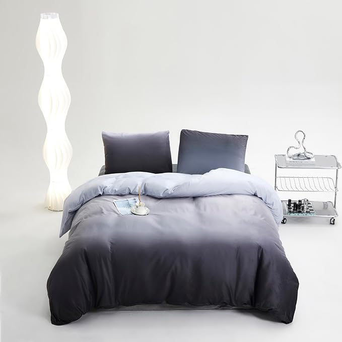 Wellboo Grey Gradient Comforter Sets Queen Silver Grey Velvet Bedding Comforters Modern Plain White and Dark Grey Flannel Quilts Farmhouse Abstract Art Gray Comforters Micromink Sherpa Fuzzy Plush Bed - LeafyLoom