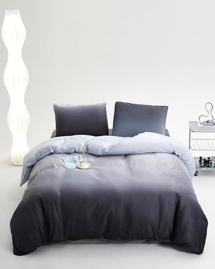 Gray White Gradient Comforter Set Twin Gray Velvet Bedding Comforter Modern Plain White and Deep Gray Gradient Soft Quilt Farmhouse Flannel Comforter Warm Twin Bed Comforter - LeafyLoom