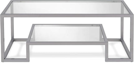 Henn&Hart 45" Wide Rectangular Coffee Table in Satin Nickel, Modern coffee tables for living room, studio apartment essentials - LeafyLoom