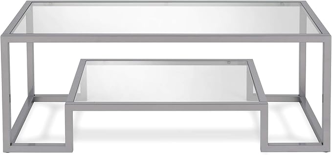 Henn&Hart 45" Wide Rectangular Coffee Table in Satin Nickel, Modern coffee tables for living room, studio apartment essentials - LeafyLoom