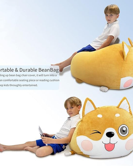 Shiba Inu Dog Stuffed Animal Storage for Children Room Decorations, Boys and Girls Bean Bag Chairs, Toys Organizers, Velvet Fabric Super Soft Large Size Cover Only - LeafyLoom