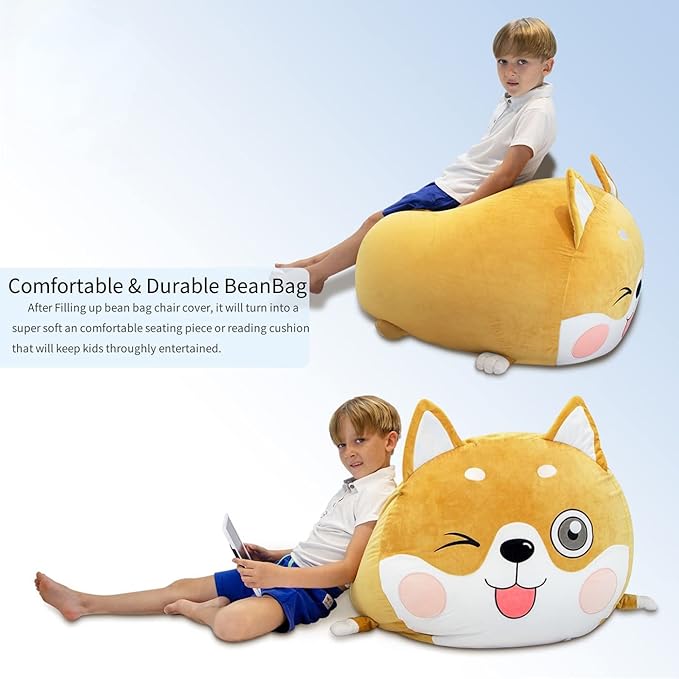 Shiba Inu Dog Stuffed Animal Storage for Children Room Decorations, Boys and Girls Bean Bag Chairs, Toys Organizers, Velvet Fabric Super Soft Large Size Cover Only - LeafyLoom