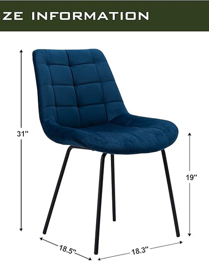 NicBex Velvet Dining Chairs, Upholstered Reception Chairs, Tufted Accent Chair with Metal Legs for Home Kitchen, Living Room, Set of 2, Blue - LeafyLoom
