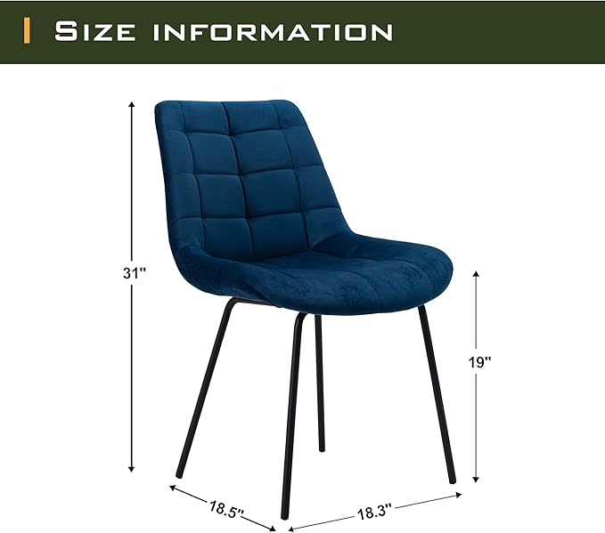 NicBex Velvet Dining Chairs, Upholstered Reception Chairs, Tufted Accent Chair with Metal Legs for Home Kitchen, Living Room, Set of 2, Blue - LeafyLoom