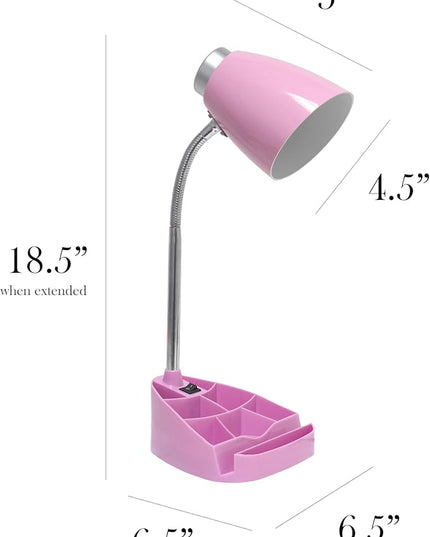 Simple Designs LD1067-PNK Compartmental Desk Lamp with iPhone/iPad/Tablet Stand, Bendable Gooseneck, for Office, Living Room, Nightstand, Library, Entryway, Pink - LeafyLoom