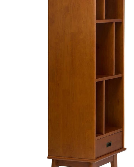 SIMPLIHOME Draper SOLID HARDWOOD 22 Inch Mid Century Modern Bookcase and Storage Unit in Teak Brown, For the Living Room, Study Room and Office - LeafyLoom