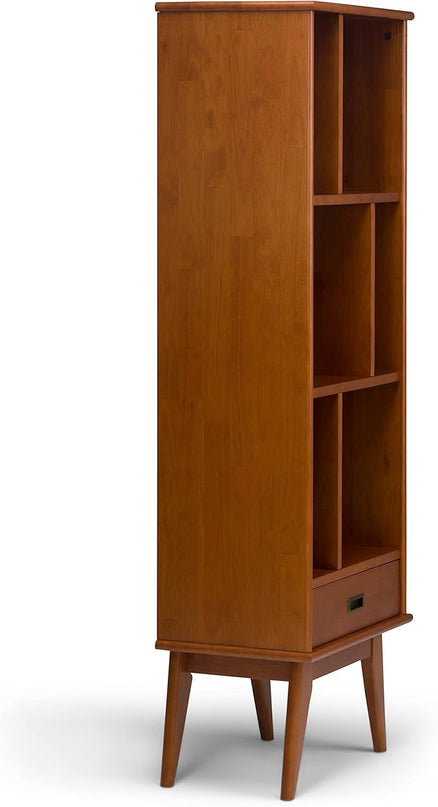 SIMPLIHOME Draper SOLID HARDWOOD 22 Inch Mid Century Modern Bookcase and Storage Unit in Teak Brown, For the Living Room, Study Room and Office - LeafyLoom