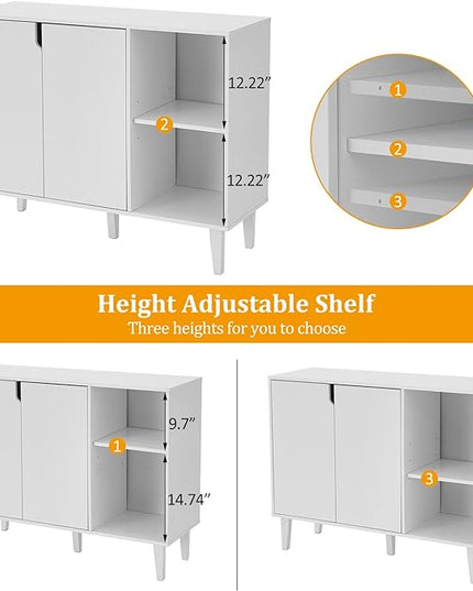 Panana Kitchen Buffet Cabinet Storage Sideboard with 2 Doors 2 Shelves, White, 41.8" L x 15" W x 32.5" H - LeafyLoom