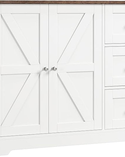 Farmhouse Buffet Cabinet with Storage, 41.3" Kitchen Cabinet with 3 Drawers and Shelves, Storage Cabinet or Kitchen, Home bar - LeafyLoom