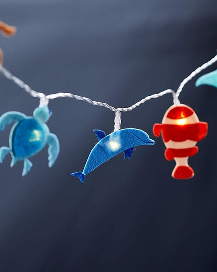 Lights4fun, Inc. 16 Sea Life Ocean Themed Felt Battery Operated LED Indoor Kids Bedroom Nursery String Lights - LeafyLoom