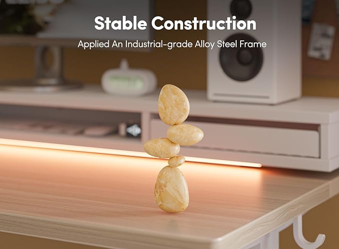 EZIBO 48 * 26 Inch Electric Standing Desk with Monitor Stand, Height Adjustable Table with LED Strips, Ergonomic Home Office Furniture with 2 Drawers Storage Workstation, Light Walnut - LeafyLoom