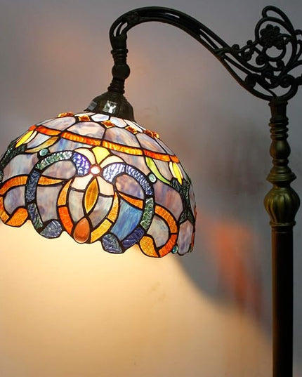 WERFACTORY Tiffany Floor Lamp Blue Purple Cloud Stained Glass Arched Lamp 12X18X64 Inches Gooseneck Adjustable Corner Standing Reading Light Decor Bedroom Living Room S558 Series - LeafyLoom