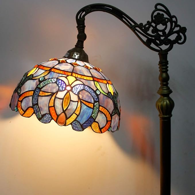 WERFACTORY Tiffany Floor Lamp Blue Purple Cloud Stained Glass Arched Lamp 12X18X64 Inches Gooseneck Adjustable Corner Standing Reading Light Decor Bedroom Living Room S558 Series - LeafyLoom