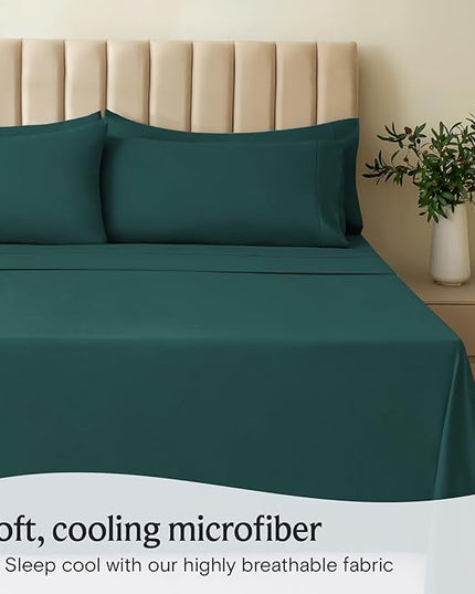 LuxClub 4 PC Sheet Bed Sheets Deep Pockets 18" Eco Friendly Wrinkle Free-Kids-Fitted Sheets Machine Washable Hotel Bedding Silky Soft - Emerald Twin XL - LeafyLoom