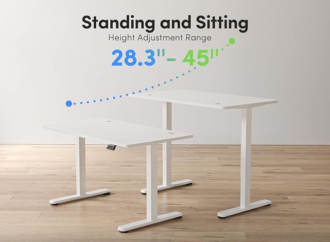 FEZIBO Electric Standing Desk, 55 x 24 Inches Height Adjustable Stand up Desk, Sit Stand Home Office Desk, Computer Desk, White - LeafyLoom