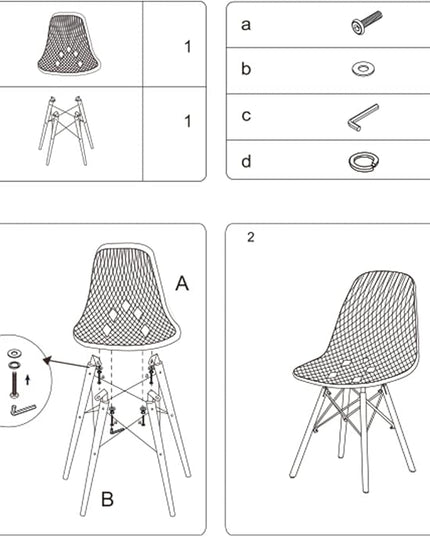 CangLong Dining Mid Century Modern Hollow Back Design Plastic Shell Armless Side Chair with Beech Wood Legs, Set of 1, Grey - LeafyLoom