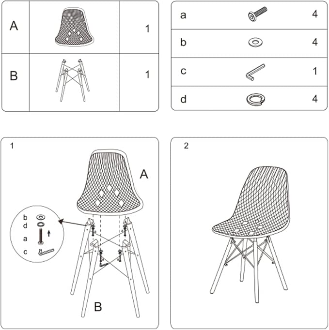 CangLong Dining Mid Century Modern Hollow Back Design Plastic Shell Armless Side Chair with Beech Wood Legs, Set of 1, Grey - LeafyLoom
