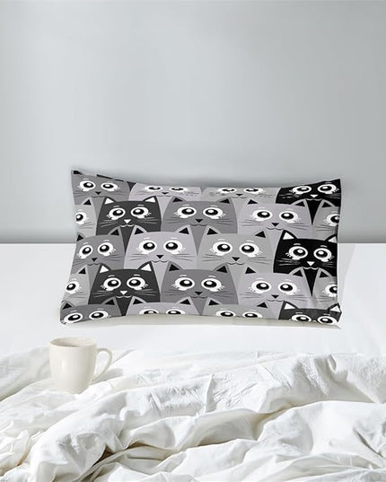 Cat Comforter Set Twin Size - 2Pcs Grey Cat Bedding Set for Boys Girls Teens Cute Animals Themed Bedding Set Warm Ultra Soft Cartoon Cat Quilt Cover with 1 Pillowcase for Kids Room Decor - LeafyLoom