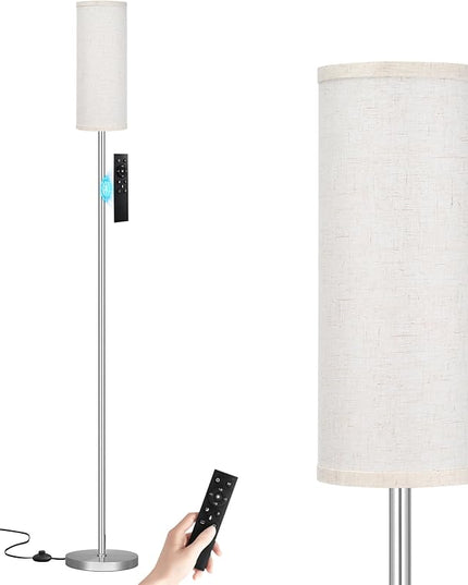 Ambimall 64'' Floor Lamps for Living Room with Remote Control and Stepless Dimmable Colors Temperature & Brightness, 9W Bulb Included(Beige Lampshade & Silver Pole) - LeafyLoom