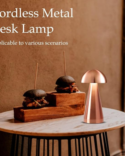 Cordless Metal Desk Lamp, Touch Sensor Control LED Table Lamp,3 Color Stepless Dimmable Battery Powered Lamp (Rose Gold) - LeafyLoom