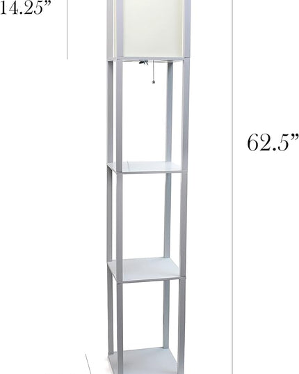 Simple Designs LF1014-GRY-2PK Three Shelf Etagere Organizer Storage Floor Lamp 2 Pack Set with White Linen Shade for Living Room, Bedroom, Office, Hallway, Gray - LeafyLoom