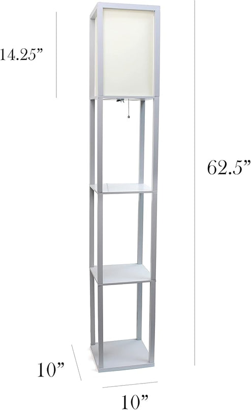 Simple Designs LF1014-GRY Etagere Organizer Storage Shelf Linen Shade Floor Lamp, Gray - LeafyLoom